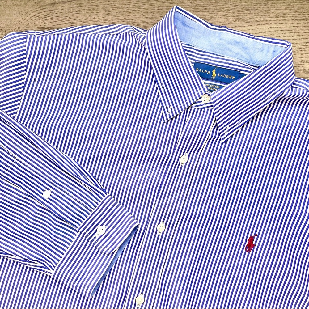 Like New | Ralph Lauren | Men’s Cotton Dress Shirt in Blue and White Str…